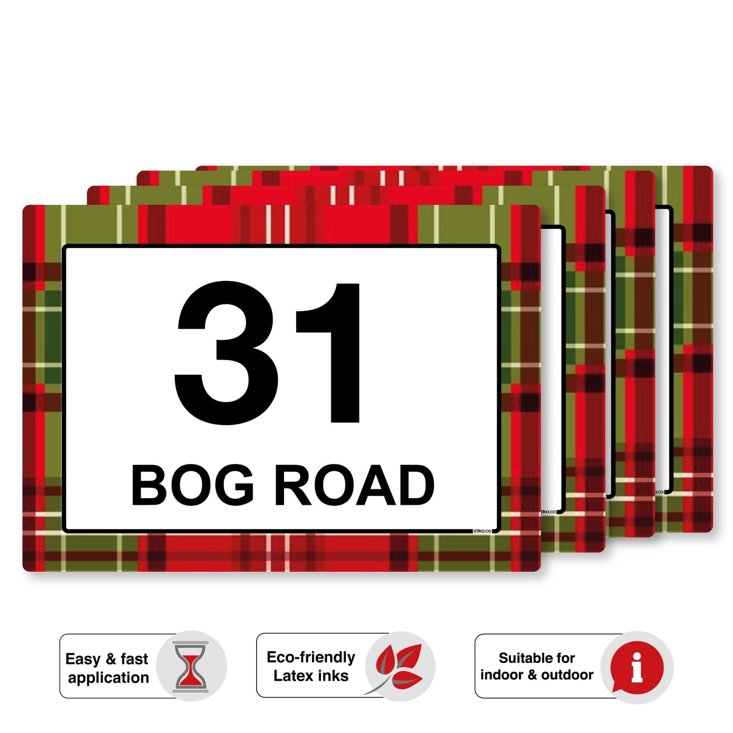 Tartan wheelie bin sticker details and application example
