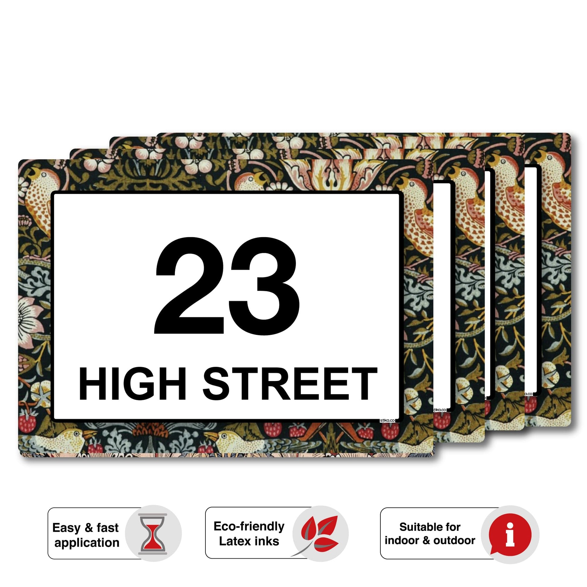 William Morris Strawberry Thief wheelie bin sticker details and application example