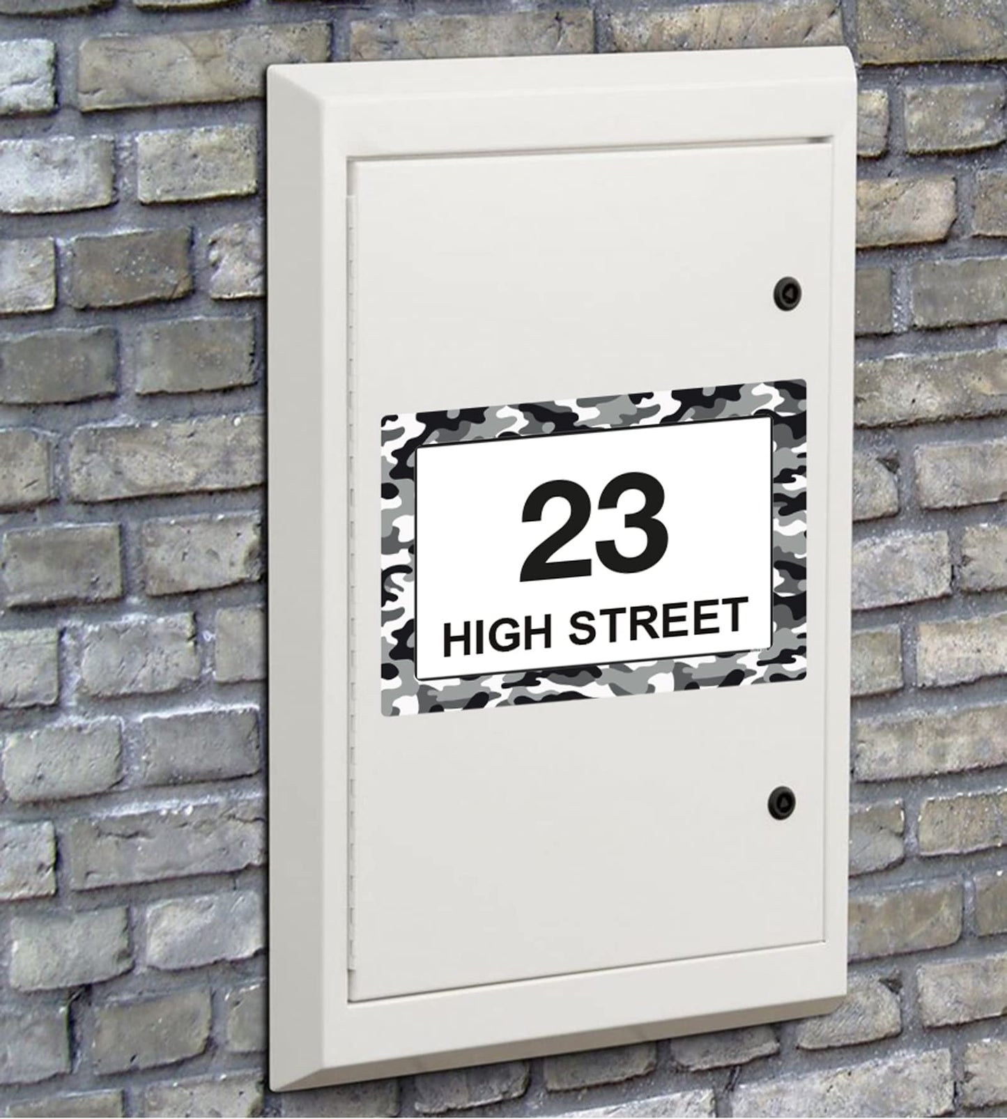 White Camouflage wheelie bin sticker details and application example