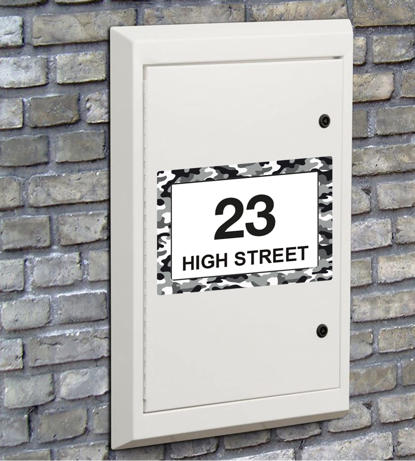 White Camouflage wheelie bin sticker details and application example