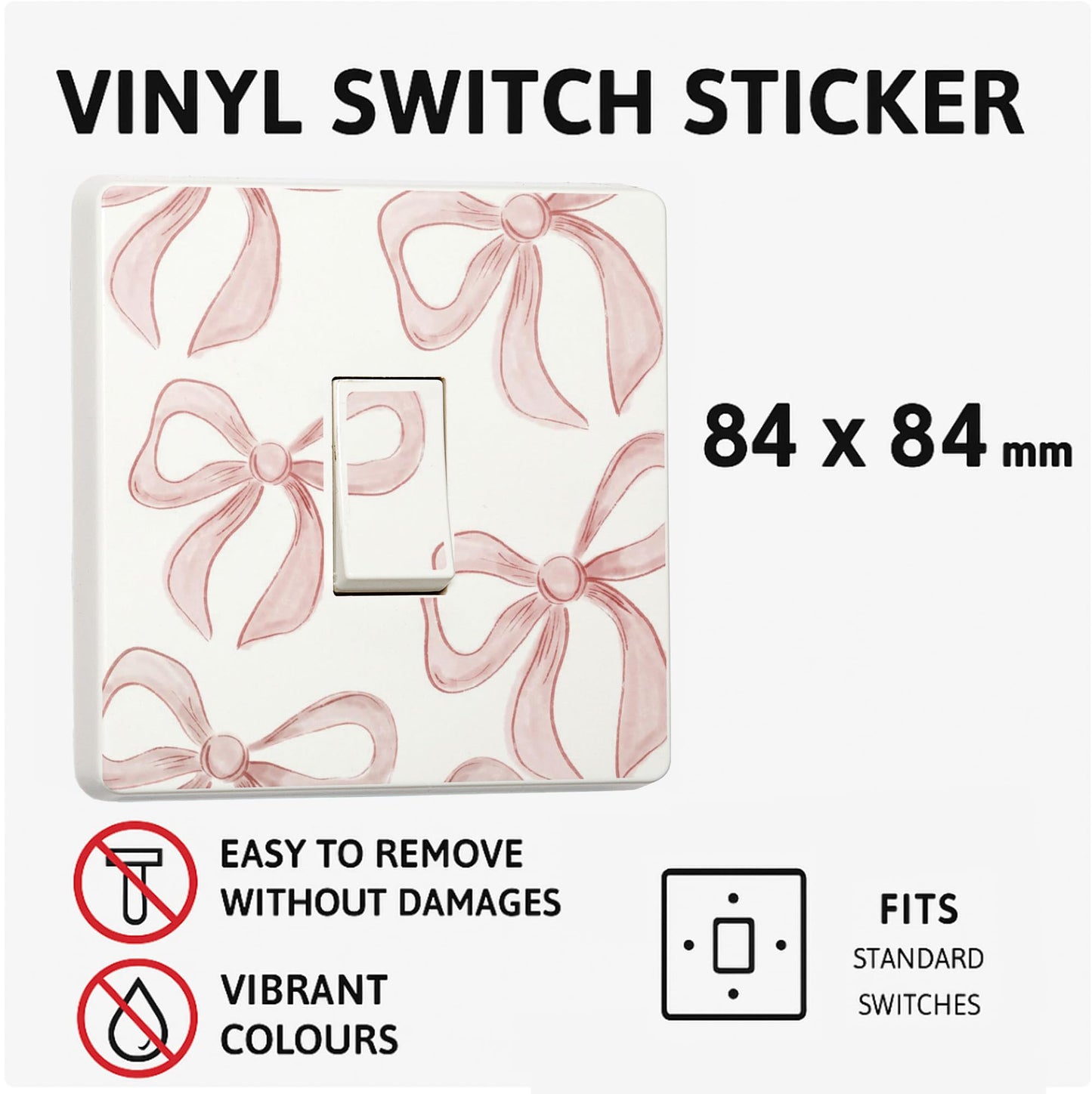 Pink bow patterned self-adhesive light switch cover sticker