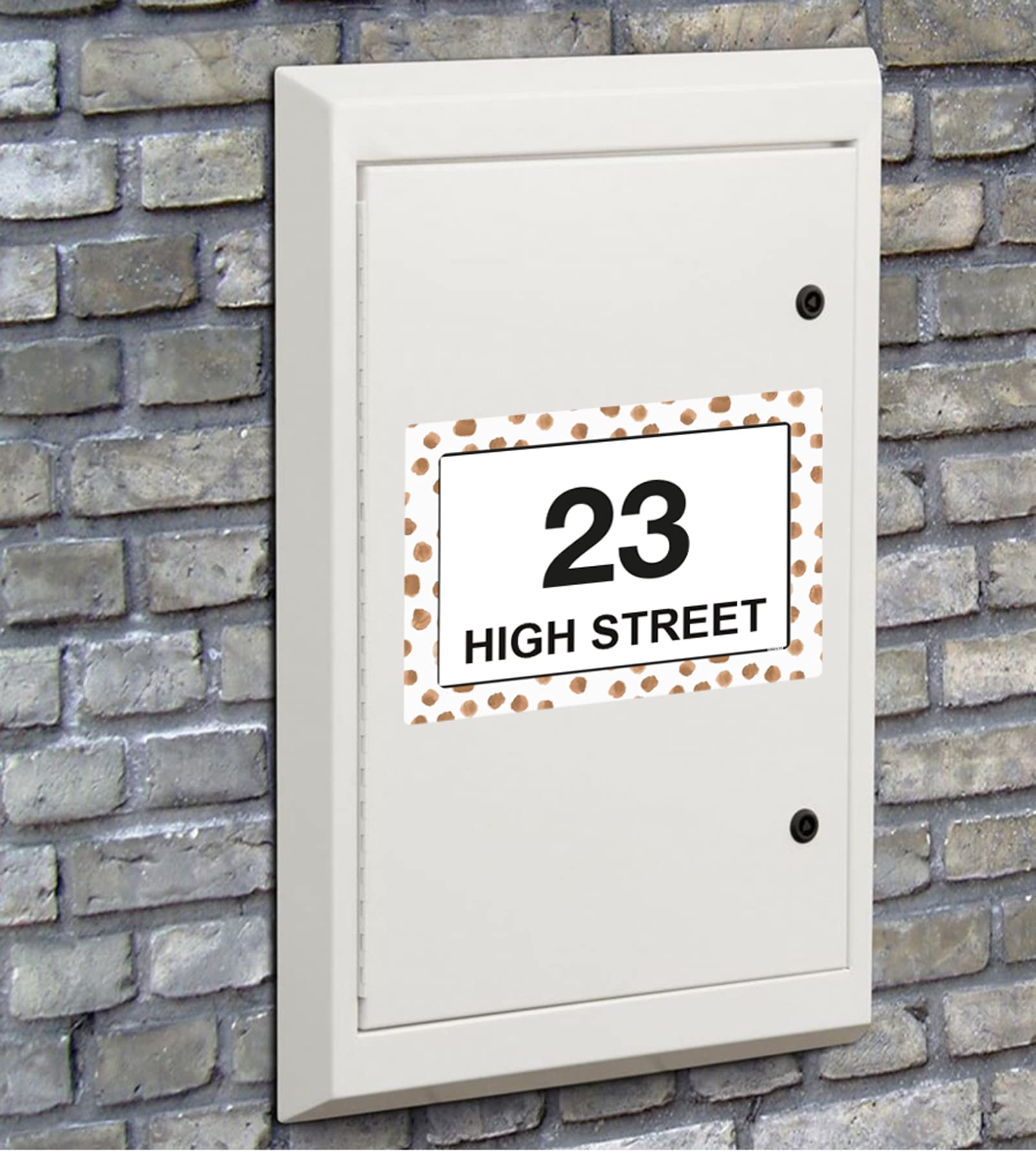 Terracotta Dots wheelie bin sticker details and application example