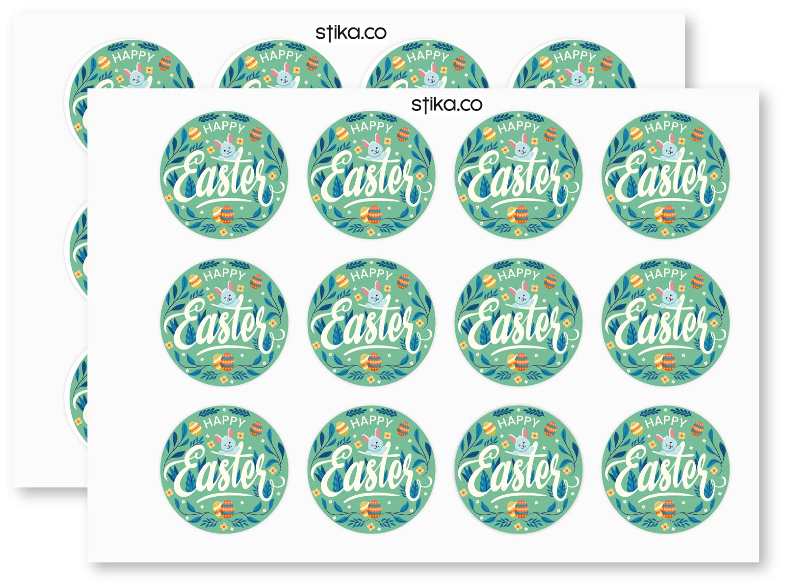 Happy Easter Green paper stickers supplied on A5 sheets of 12 - view 3