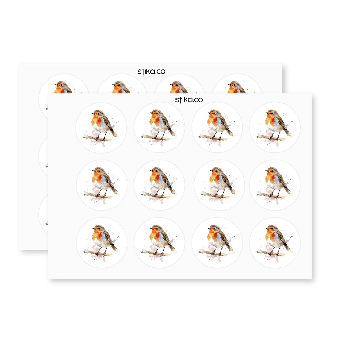 Robin Watercolour Christmas paper stickers supplied on A5 sheets of 12 - view 3