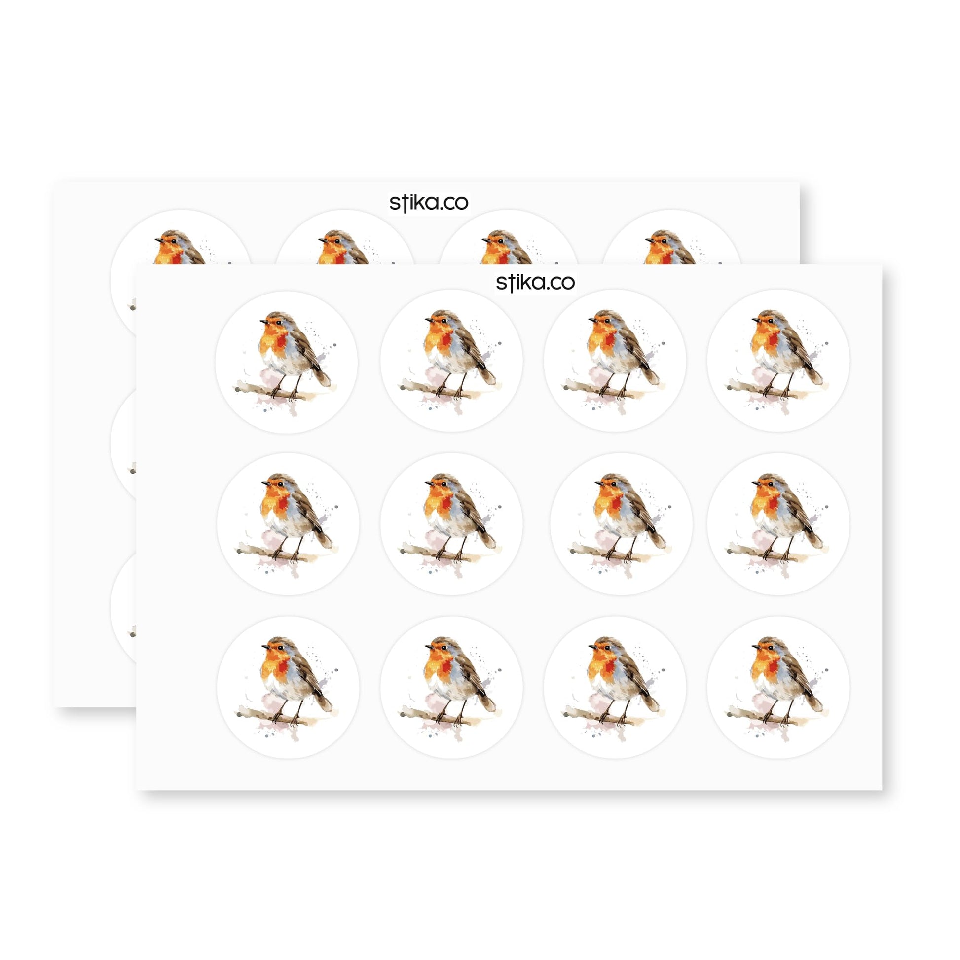 Robin Watercolour Christmas paper stickers supplied on A5 sheets of 12 - view 3