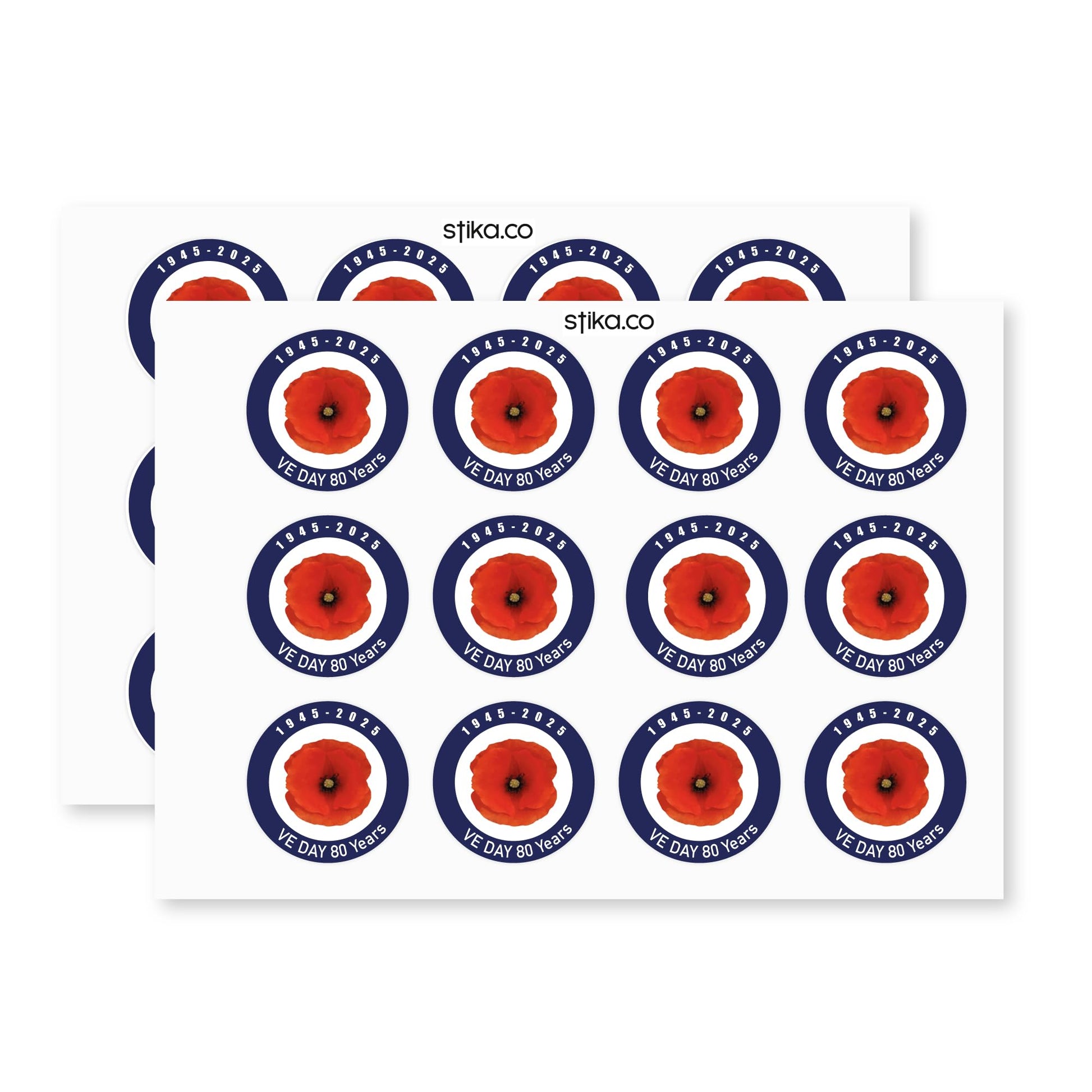 VE Day 80th Anniversary Red Poppy paper stickers supplied on A5 sheets of 12 - view 3