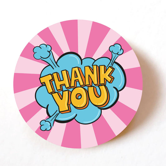 Pink Thank You 40mm round self-adhesive paper labels