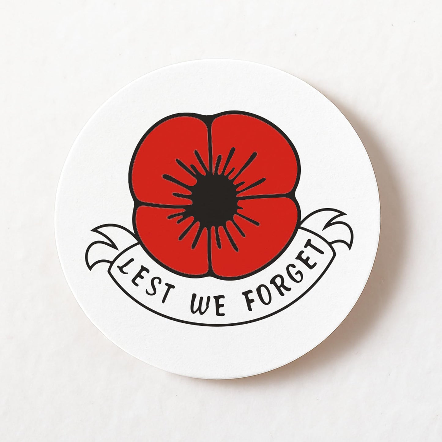 Lest We Forget Red Poppy 40mm round self-adhesive paper labels