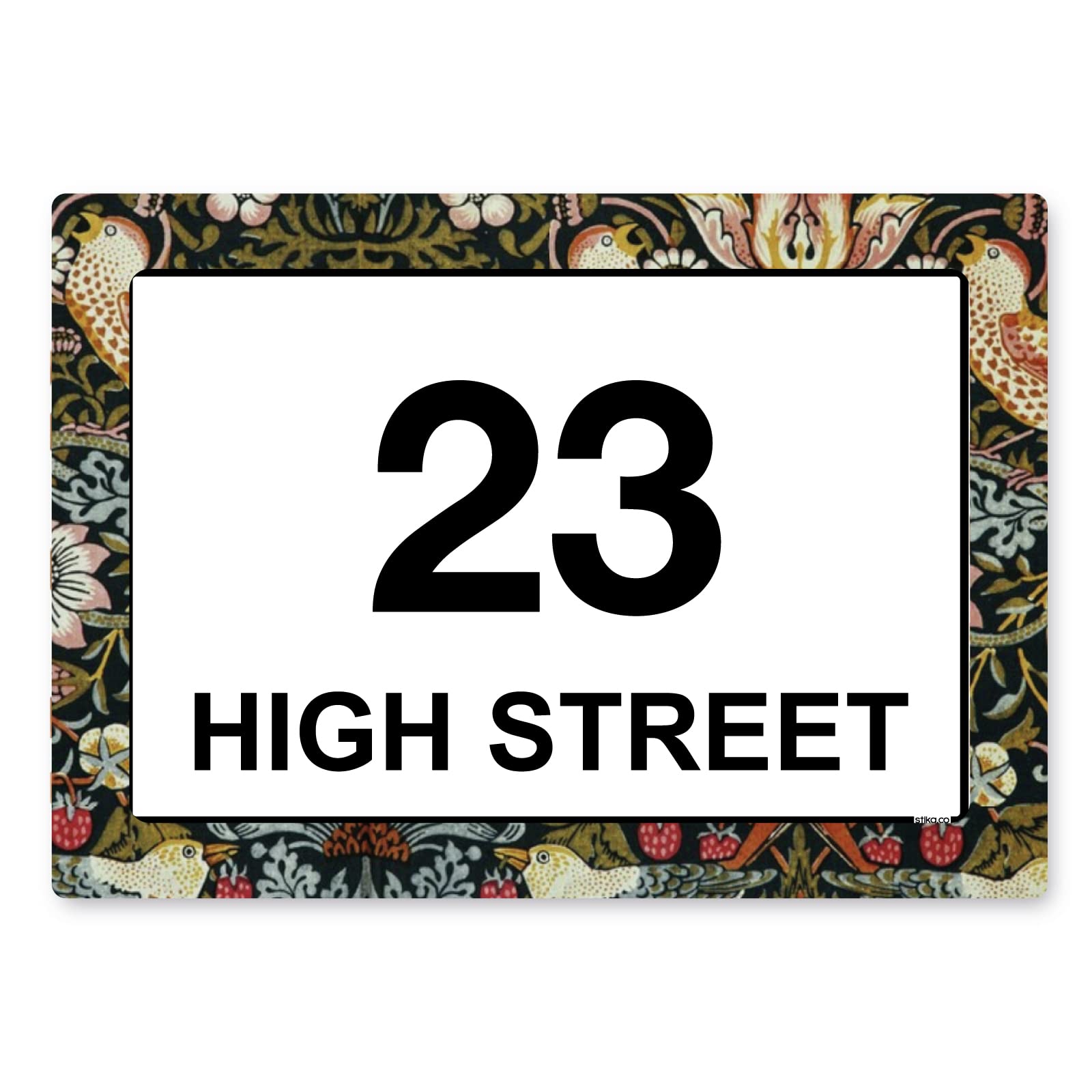 William Morris Strawberry Thief personalised wheelie bin stickers with house number and street name