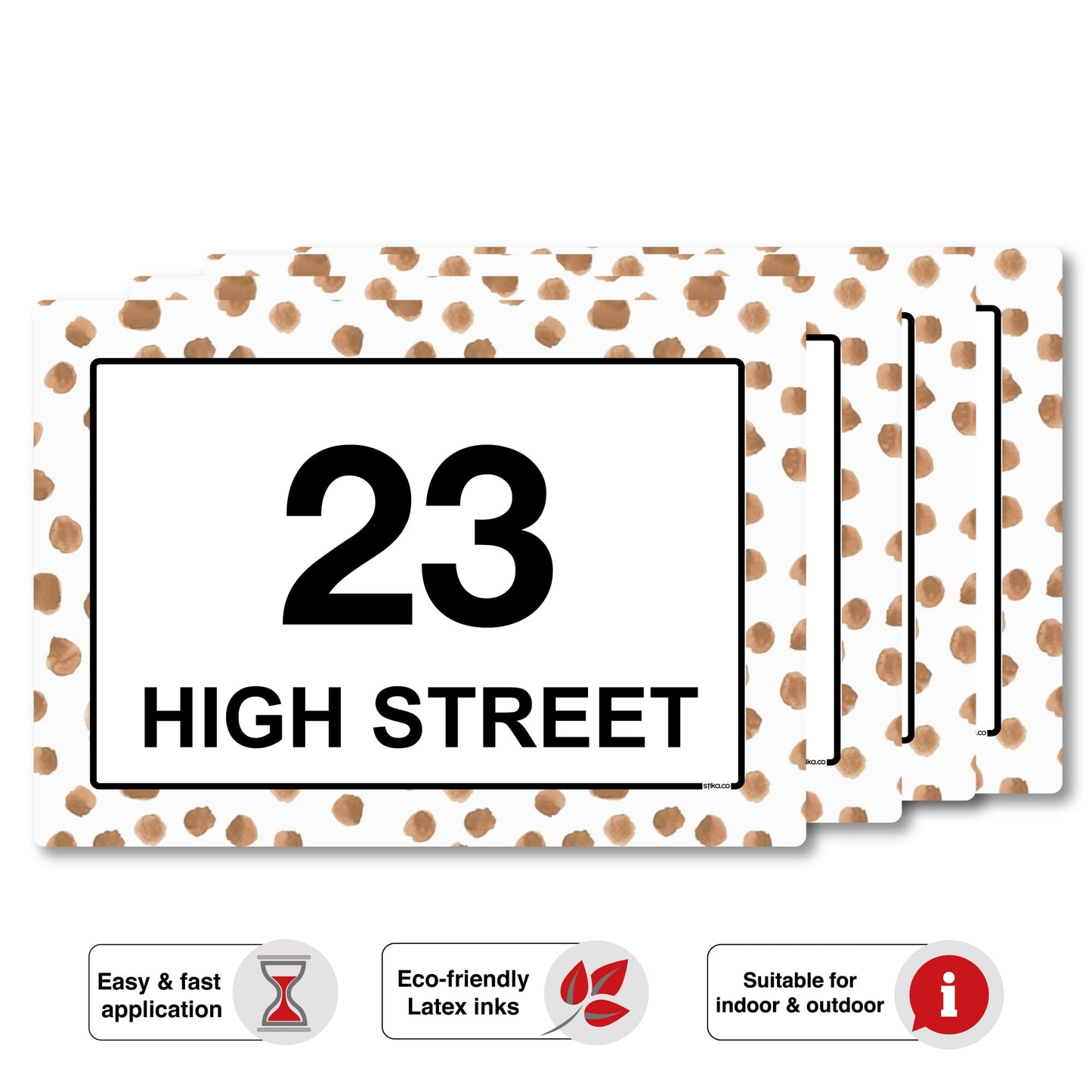 Terracotta Dots wheelie bin sticker details and application example