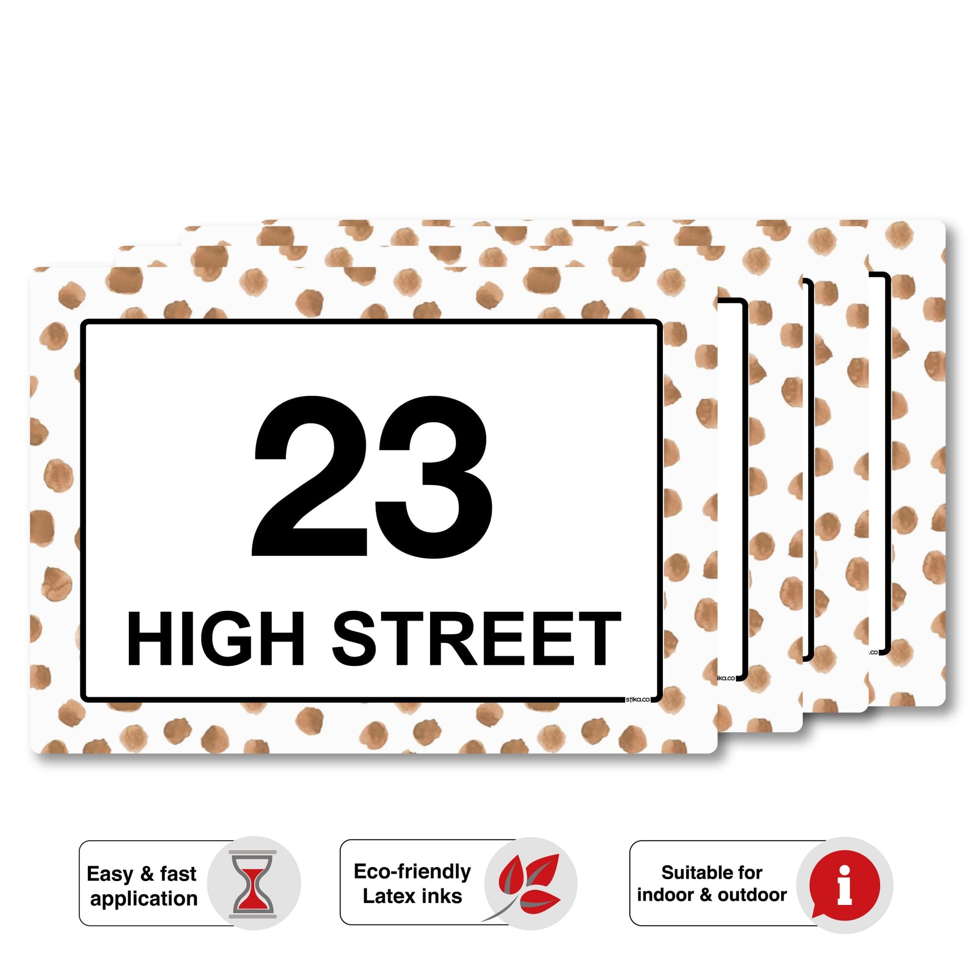 Terracotta Dots wheelie bin sticker details and application example