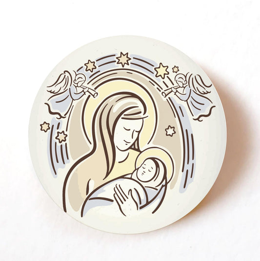 Nativity Christmas 40mm round self-adhesive paper labels