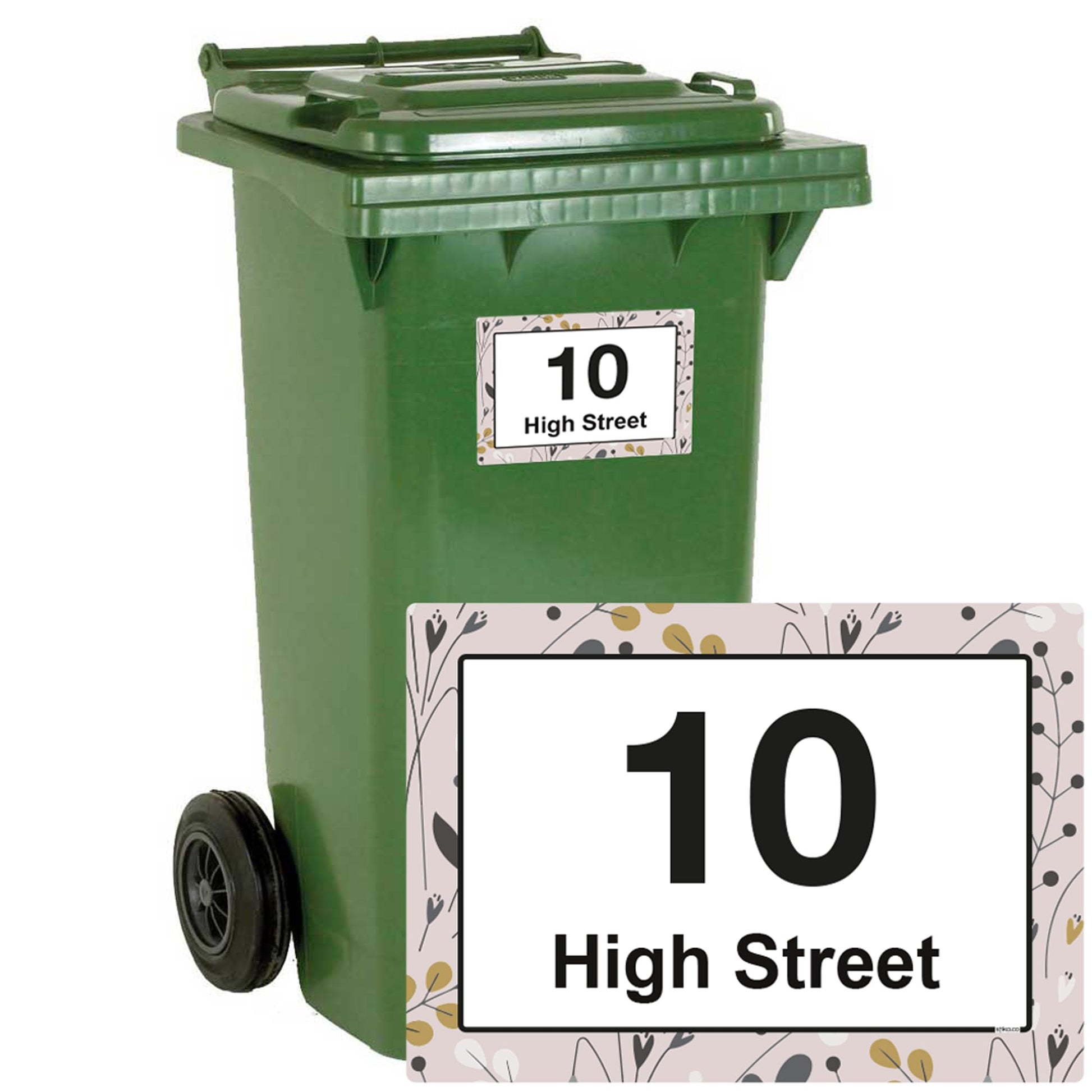 Pink Floral personalised wheelie bin stickers with house number and street name