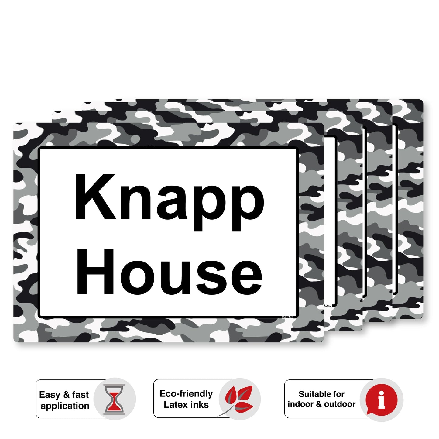 White Camouflage wheelie bin sticker details and application example