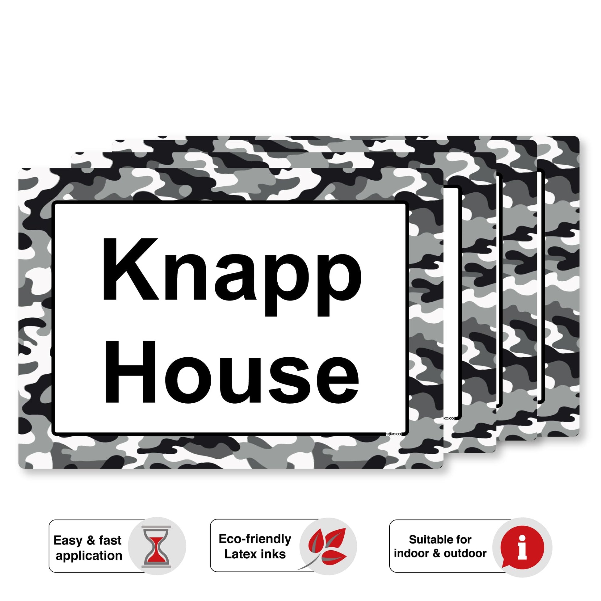 White Camouflage wheelie bin sticker details and application example