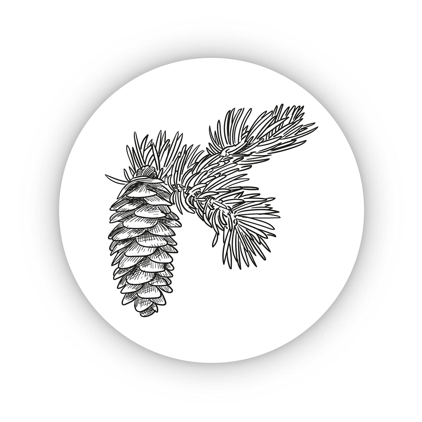 Pine Branches 40mm round self-adhesive paper labels