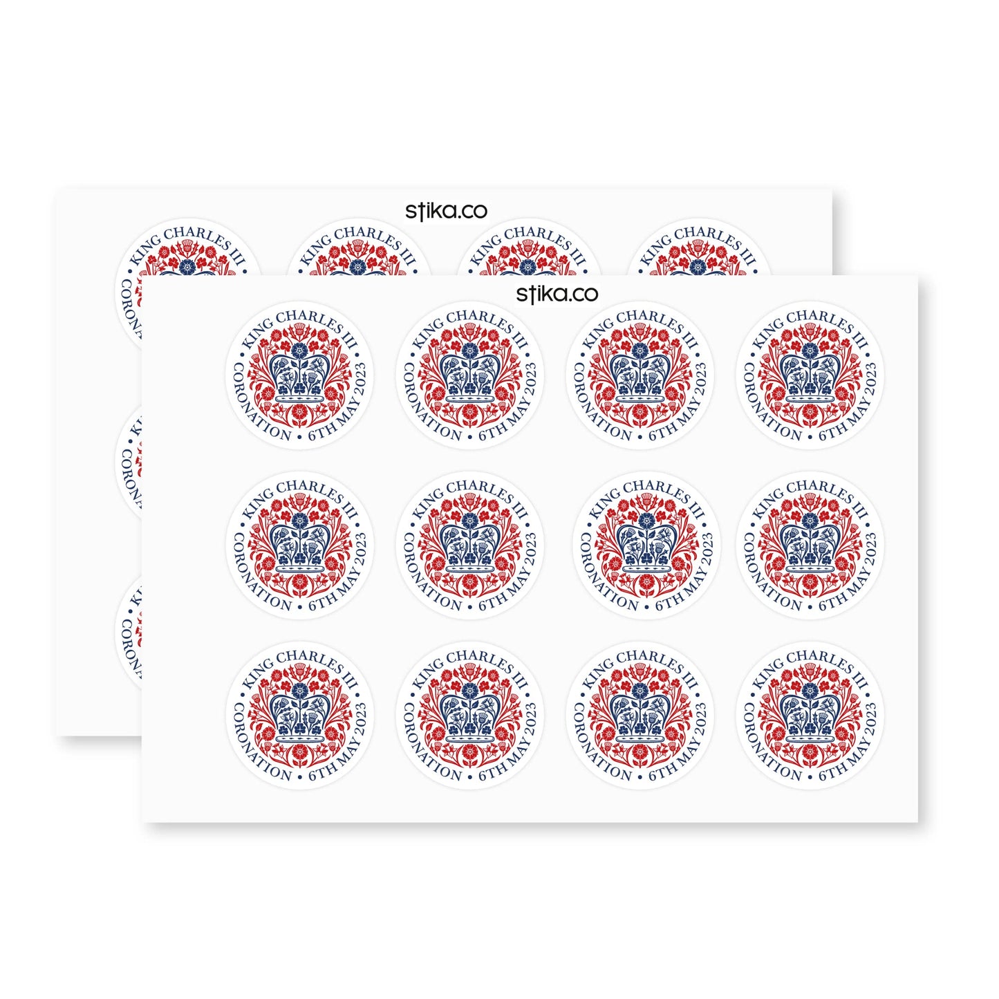 King Coronation Emblem paper stickers supplied on A5 sheets of 12 - view 3