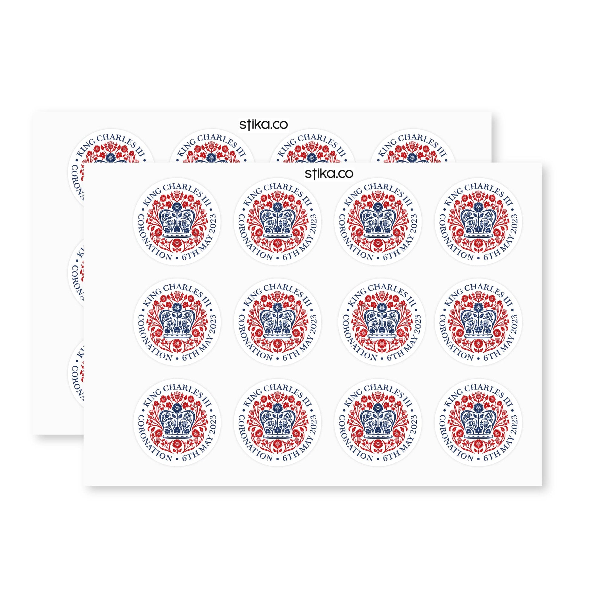 King Coronation Emblem paper stickers supplied on A5 sheets of 12 - view 3