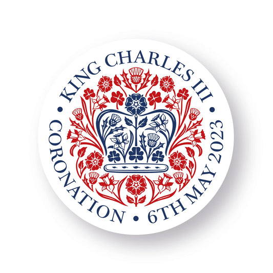 King Coronation Emblem 40mm round self-adhesive paper labels