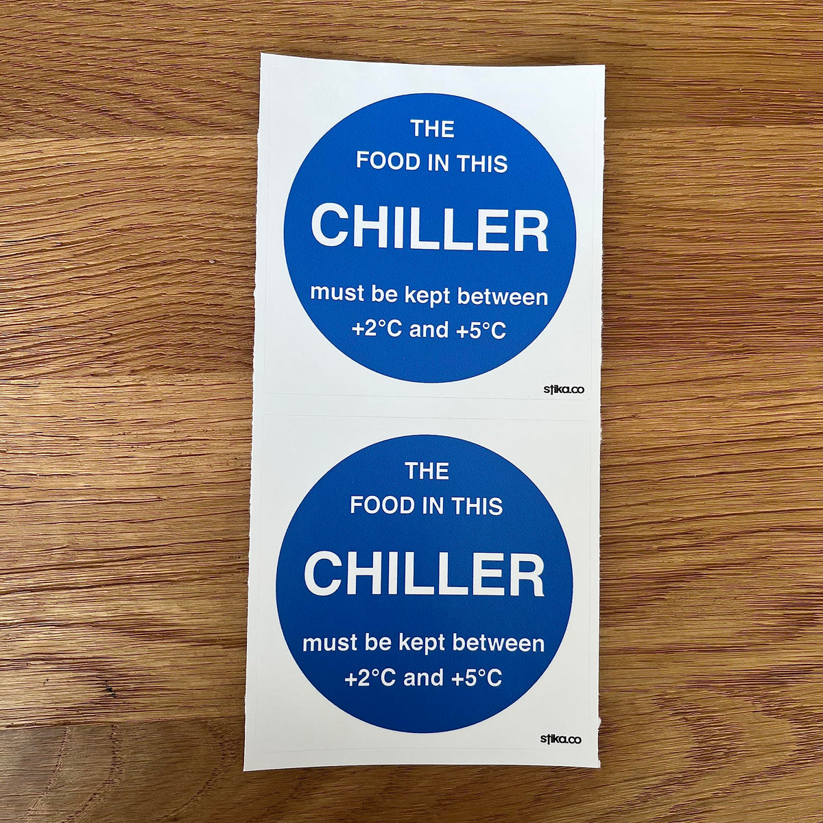 Chiller temperature safety sticker, 100 x 100mm