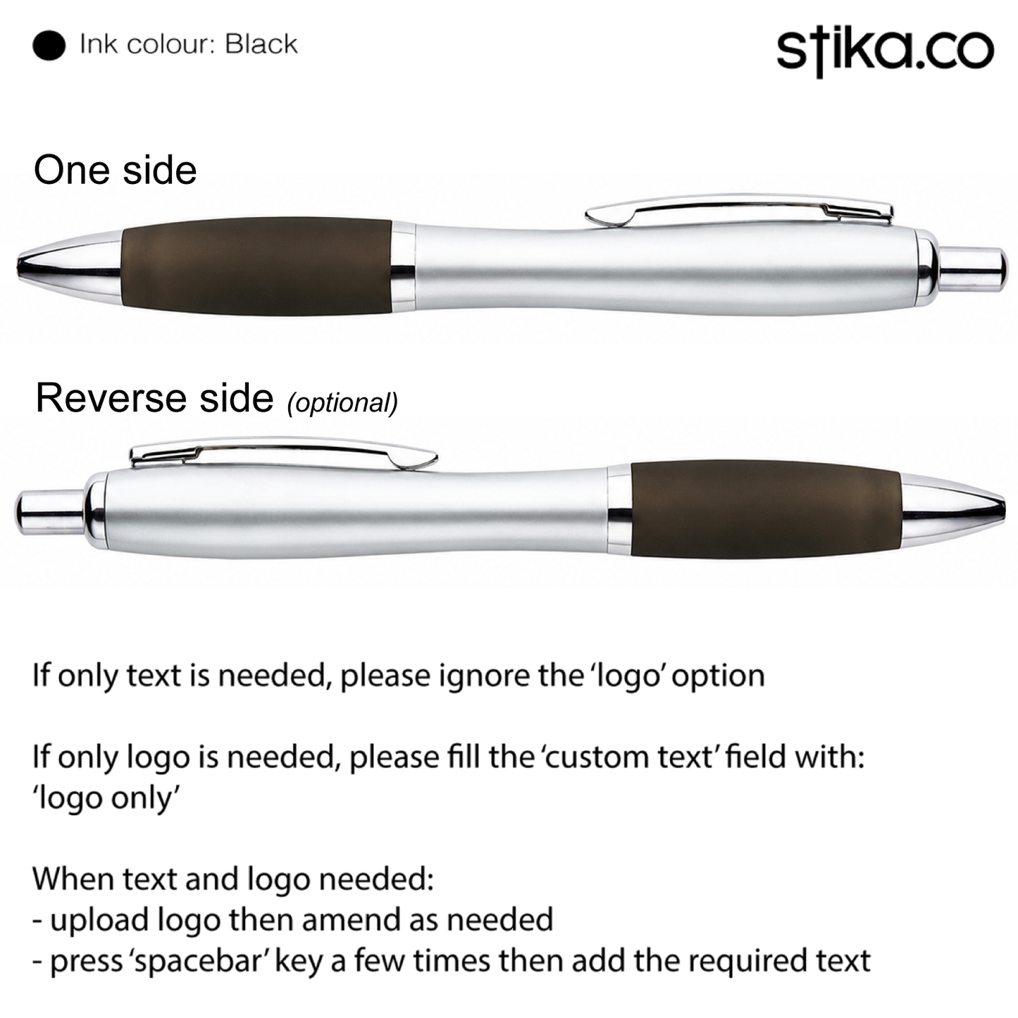 Personalised silver-barrel pen with black grip