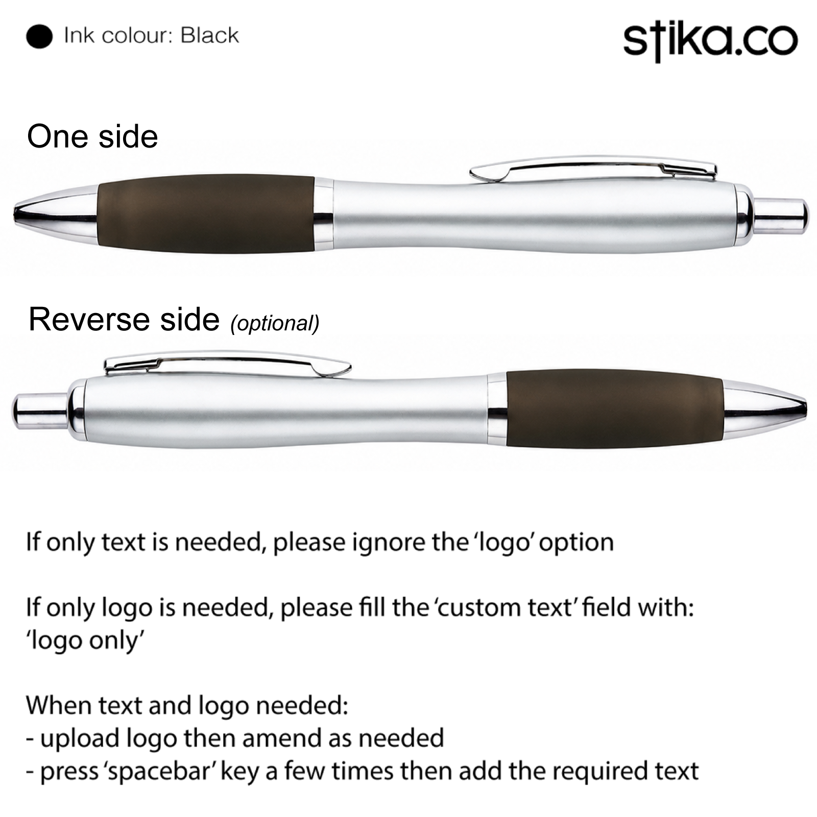 Personalised silver-barrel pen with black grip
