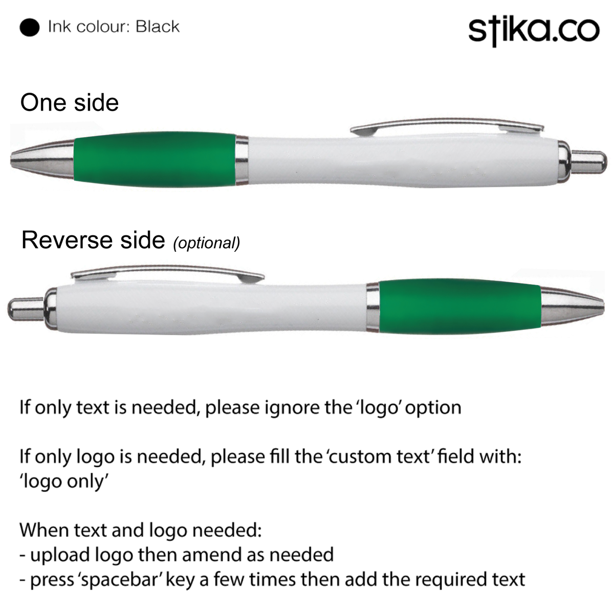 Branded green pen for promotional giveaways