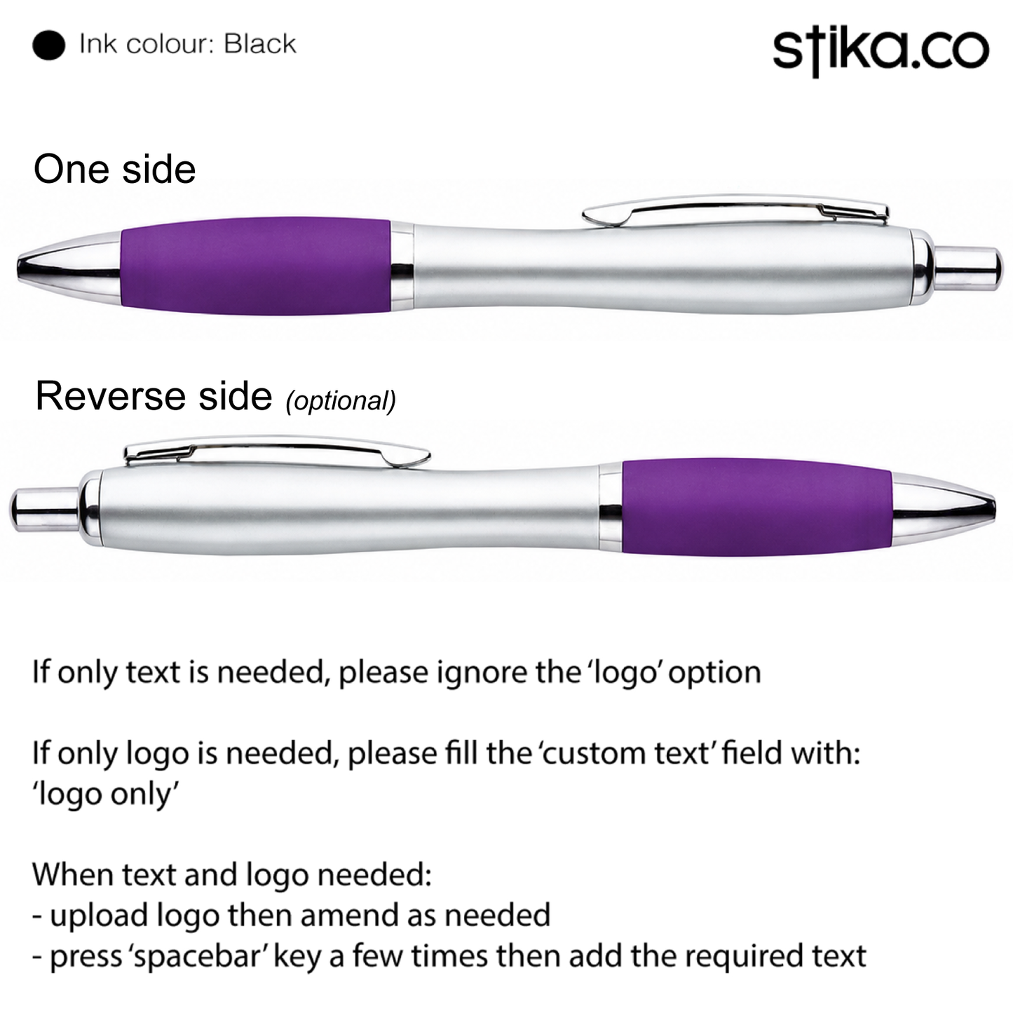 Logo printed silver-barrel pen with purple grip