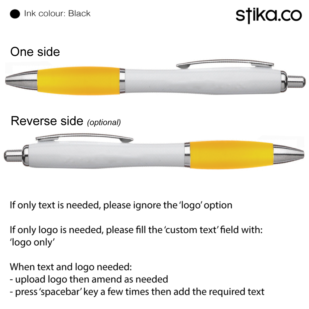 Promotional yellow pen with custom artwork