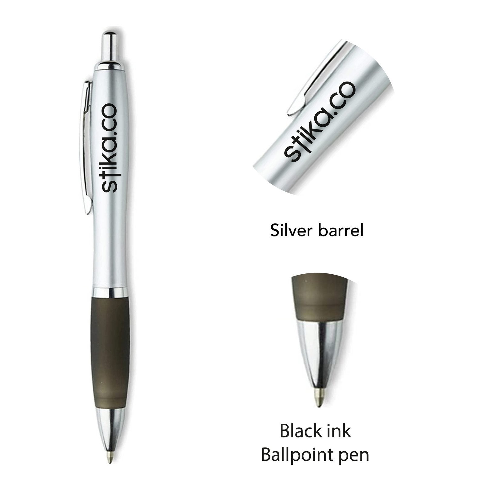 Personalised Silver Barrel Pen custom printed with a business logo