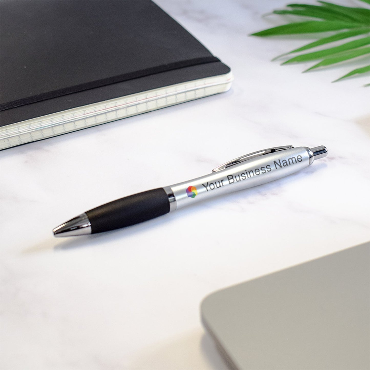 Personalised Silver Barrel Pen custom printed with a business logo