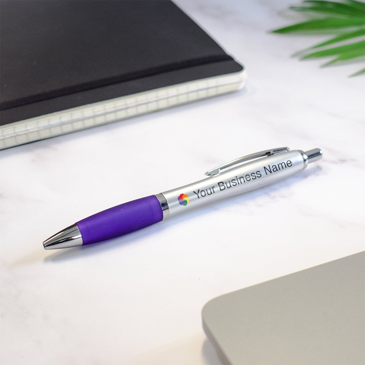 Personalised Silver Barrel Pen custom printed with a business logo