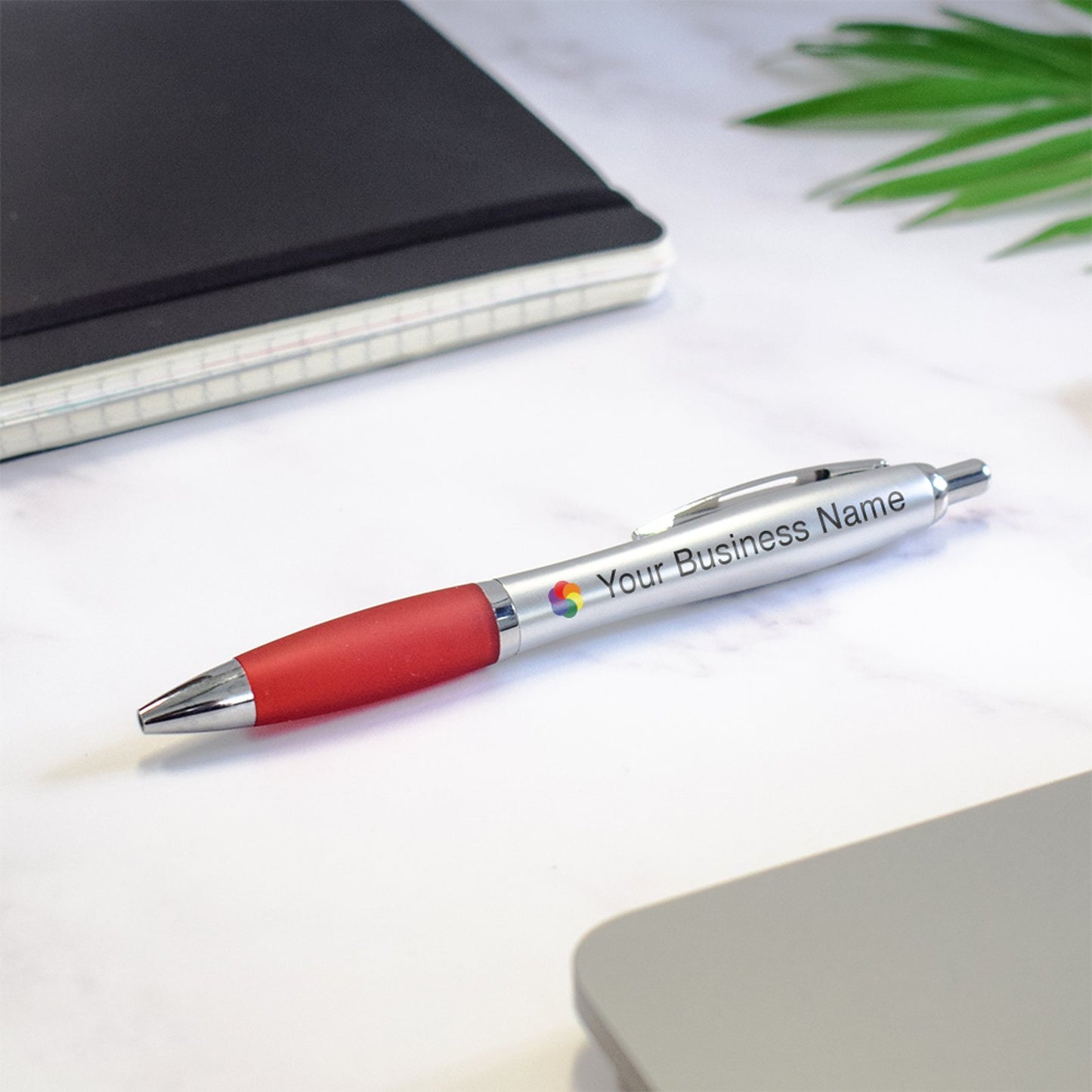 Personalised Silver Barrel Pen custom printed with a business logo