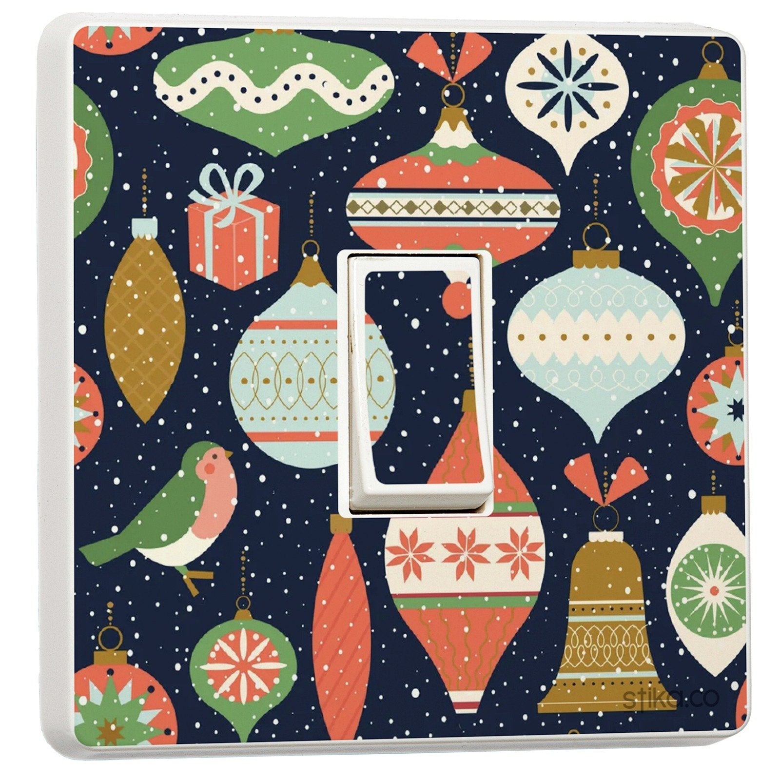 Christmas Baubles light switch sticker for a compatible UK single switch