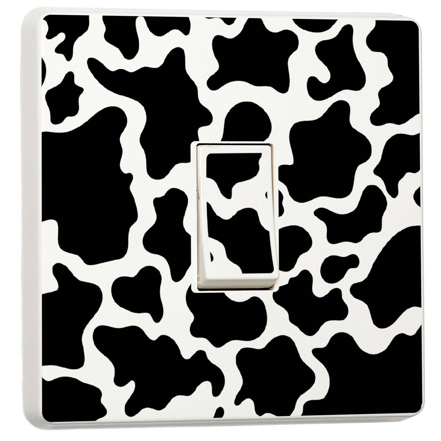 Cow Print light switch sticker for a compatible UK single switch