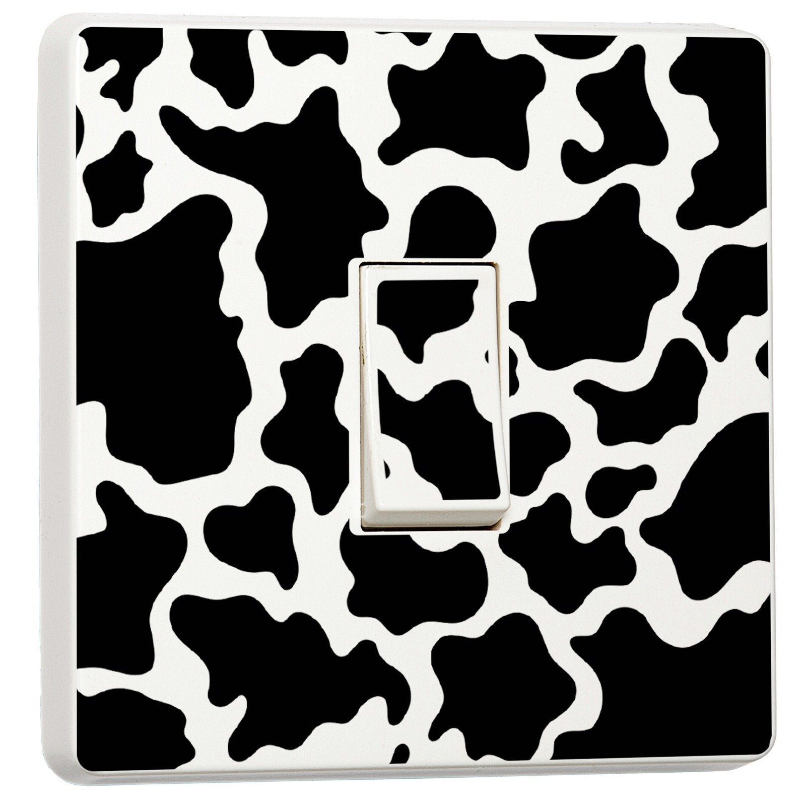 Cow Print light switch sticker for a compatible UK single switch
