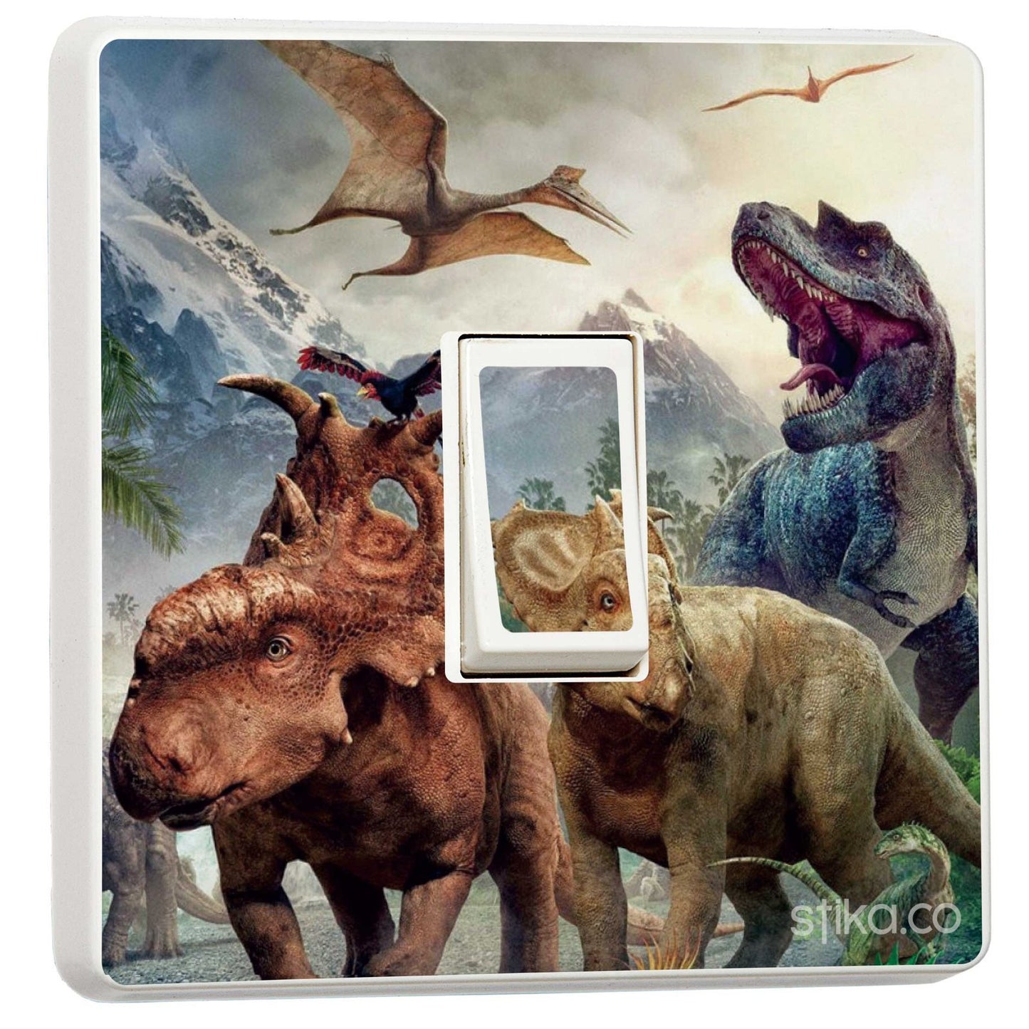 Dinosaurs light switch sticker for a compatible UK single switch