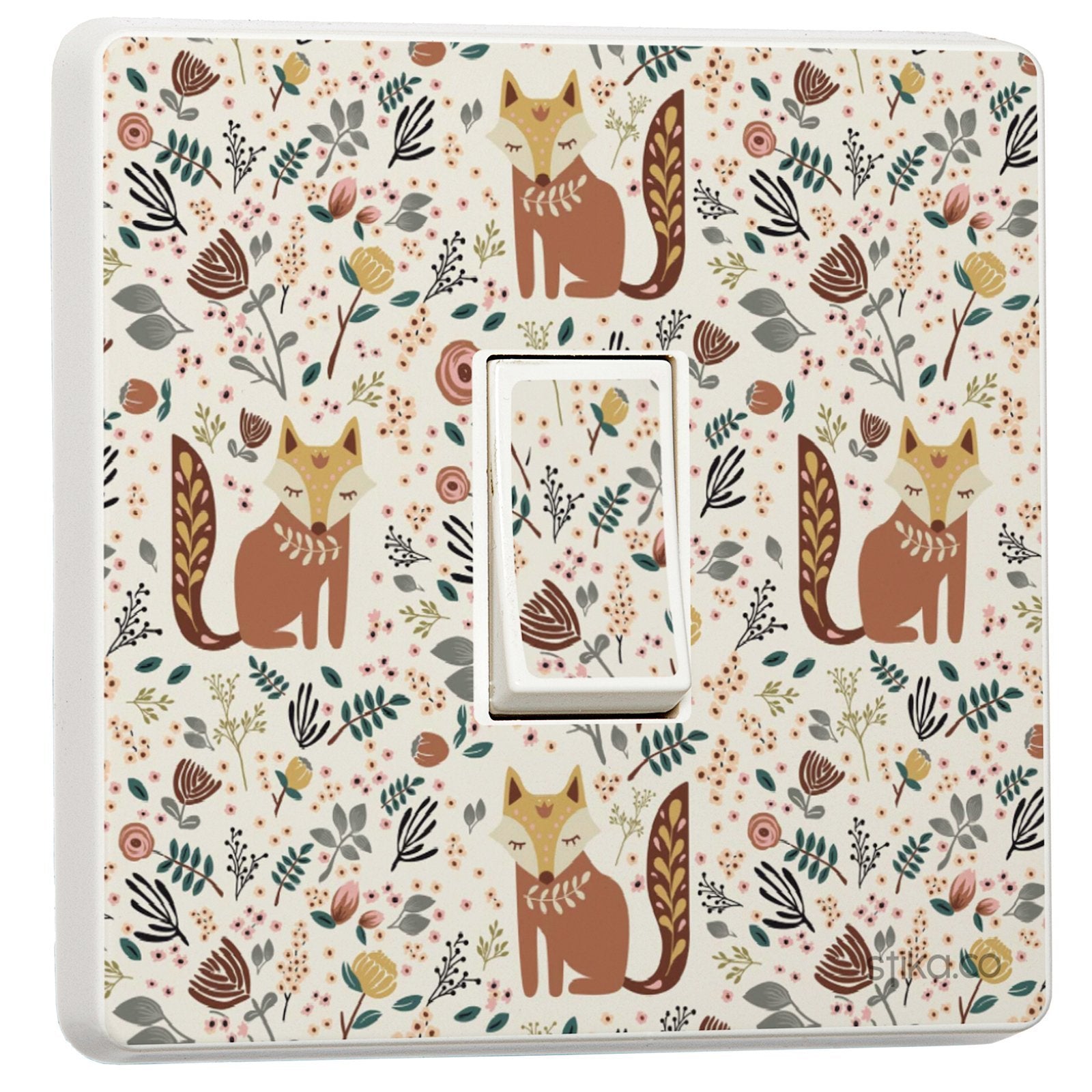 Floral Fox light switch sticker for a compatible UK single switch