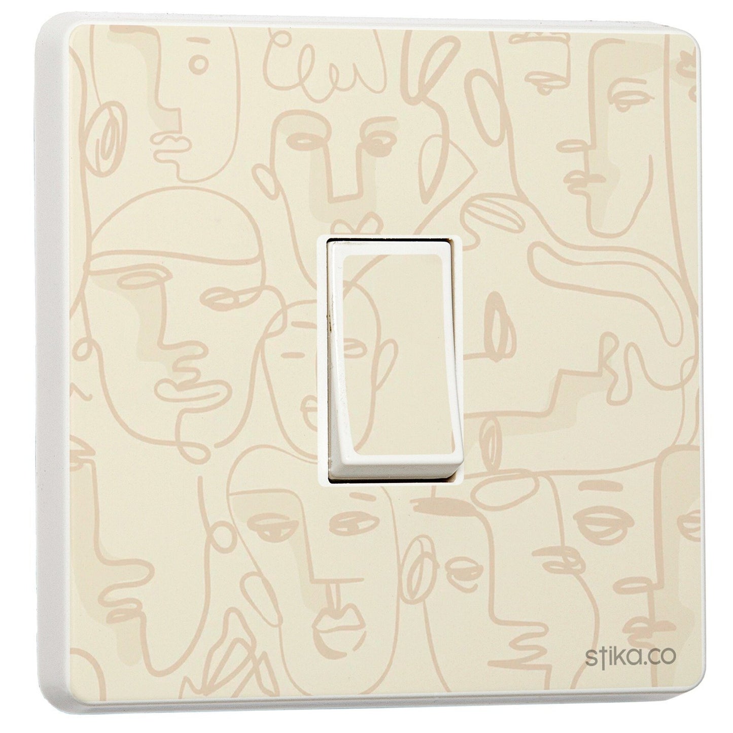 Abstract Face Line Art light switch sticker for a compatible UK single switch