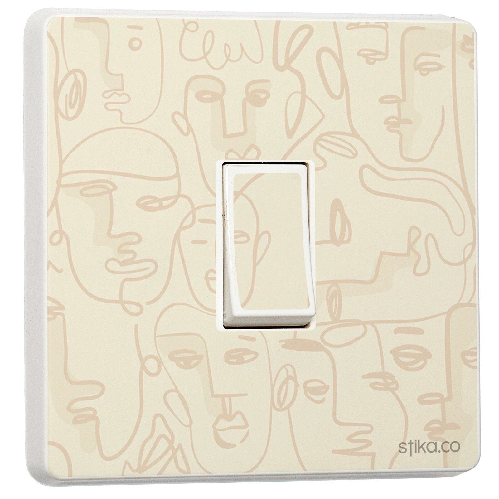 Abstract Face Line Art light switch sticker for a compatible UK single switch