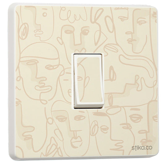 Abstract Face Line Art light switch sticker for a compatible UK single switch