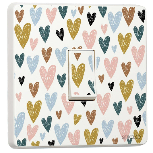 Hearts Print light switch sticker for a compatible UK single switch