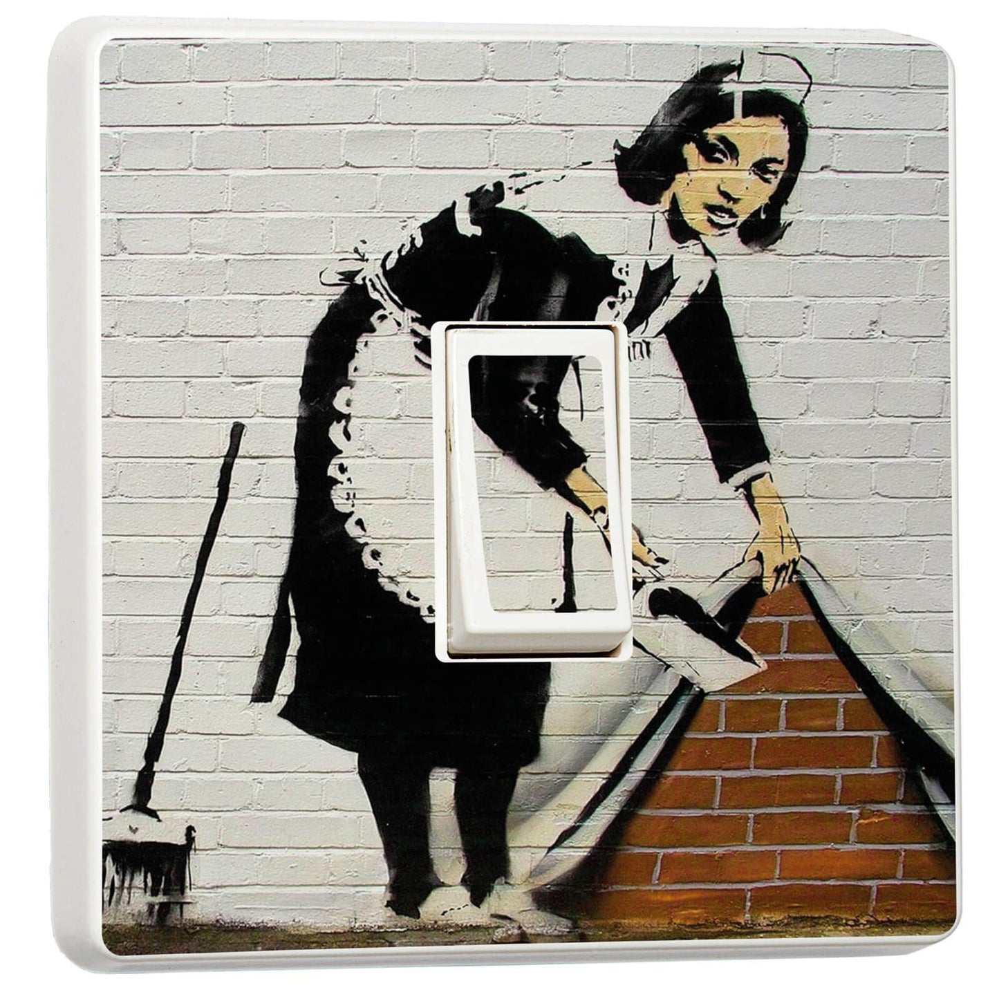 Banksy Maid Graffiti Art light switch sticker for a compatible UK single switch