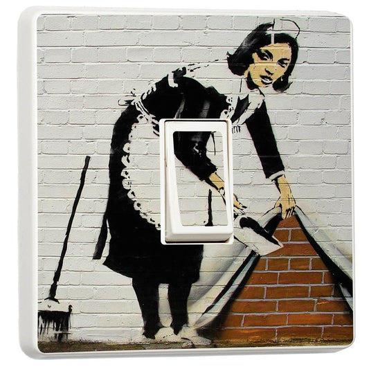 Banksy Maid Graffiti Art light switch sticker for a compatible UK single switch