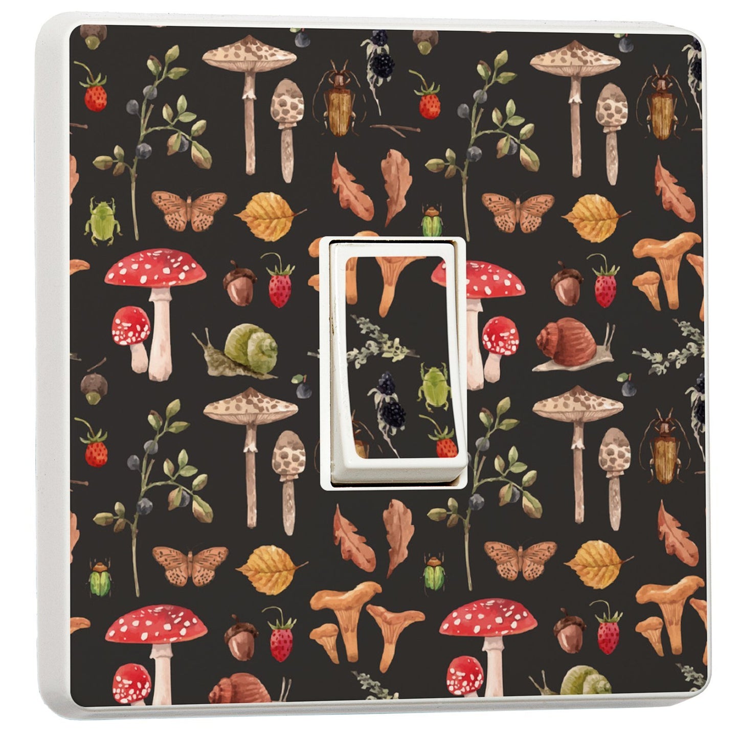 Autumn Mushroom light switch sticker for a compatible UK single switch