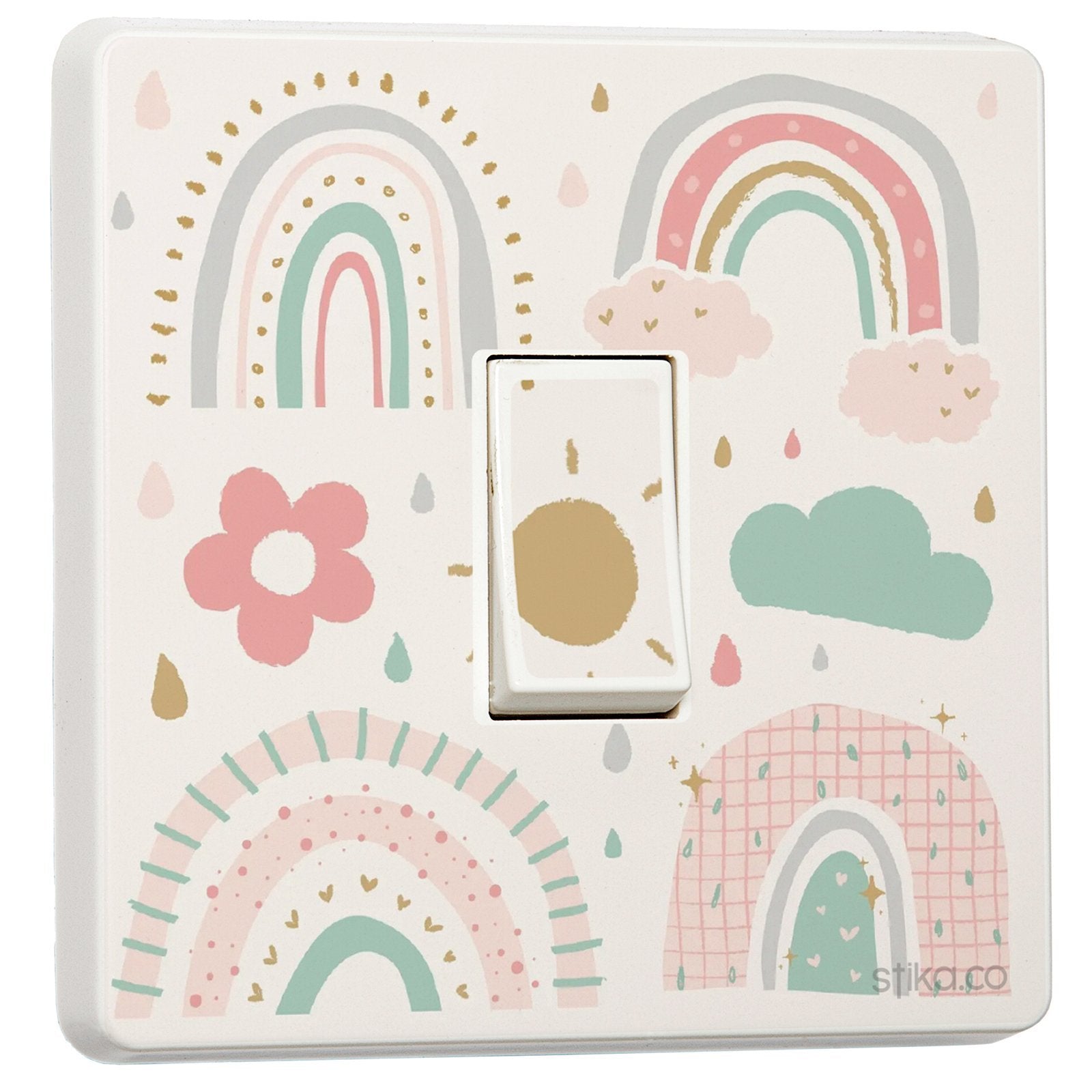 Doodle Rainbow light switch sticker for a compatible UK single switch