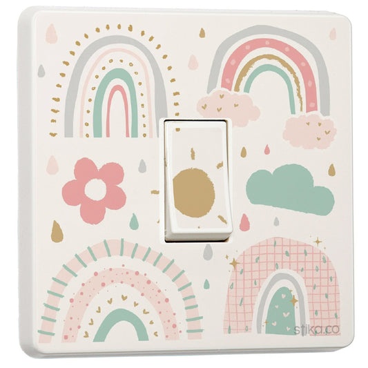 Doodle Rainbow light switch sticker for a compatible UK single switch