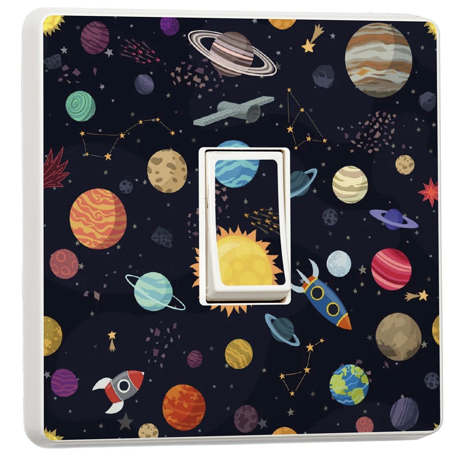 Space Design light switch sticker for a compatible UK single switch