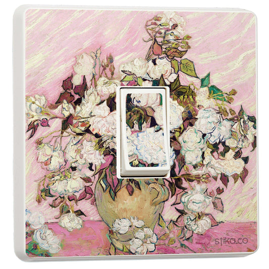Vincent van Gogh Vintage Roses light switch sticker for a compatible UK single switch