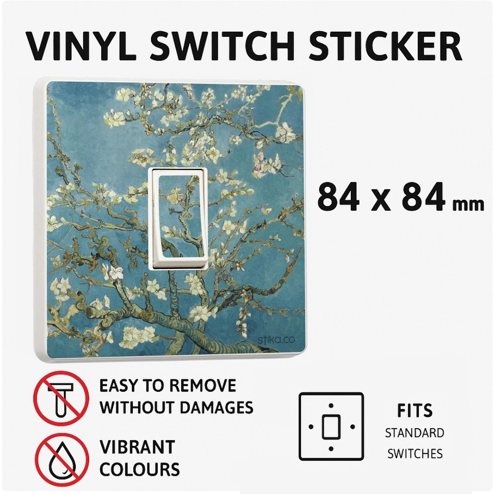 Set of 2 Van Gogh Blossom self-adhesive vinyl switch cover decals